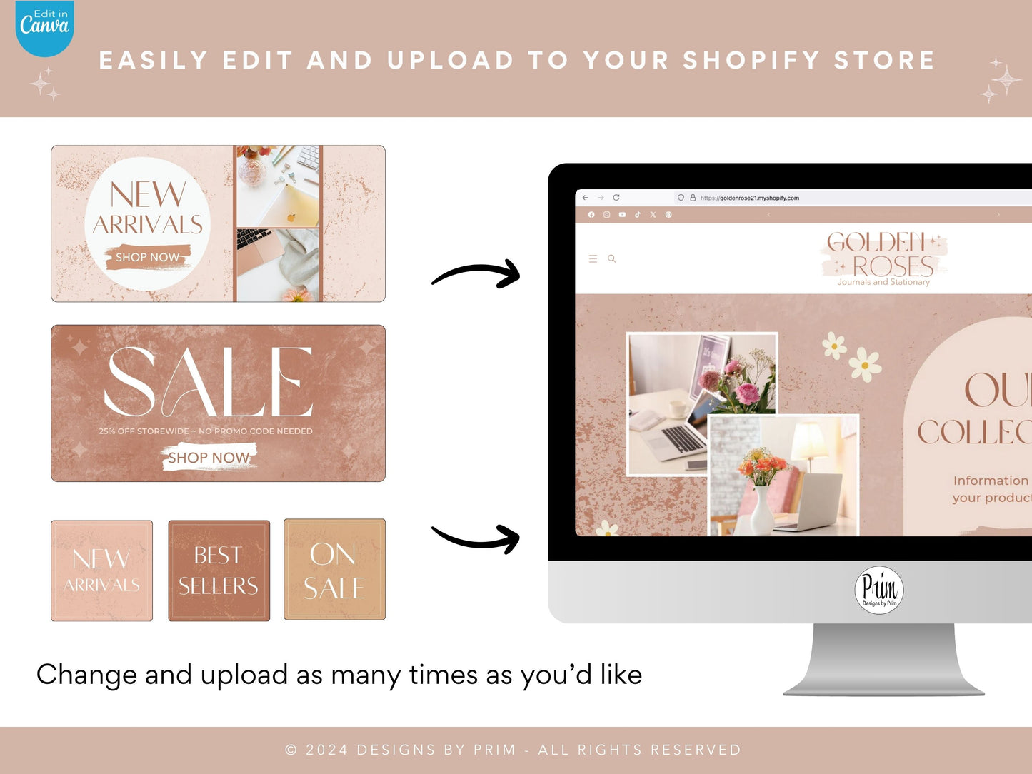 Modern Neutral Rose Gold l Shopify Banner Bundle | Editable Canva Templates | Canva Design Templates | Online Store Banner | Elegant Store front Banners Graphic Design Website Designer Jessica A. Nethery