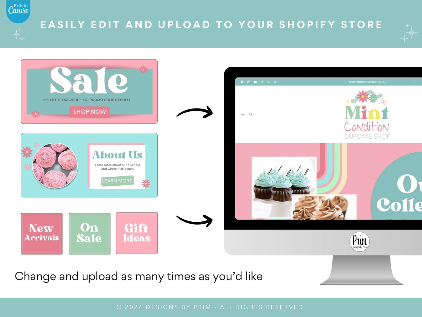 Mynt Condition Shopify Banner Bundle | Editable Shopify Templates | Canva Templates | Shopify Store Mobile Desktop | Retro Fun Bright Store Banners Graphic Design Website Designer Jessica A. Nethery