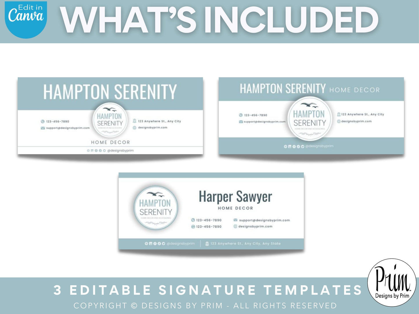 Designs by Prim Hampton Serenity Email Signature Template | Canva Email Signature | Small Business Email Design | Coastal Branding | Email Template | BUNDLE Graphic Designer Website Designer Jessica Nethery