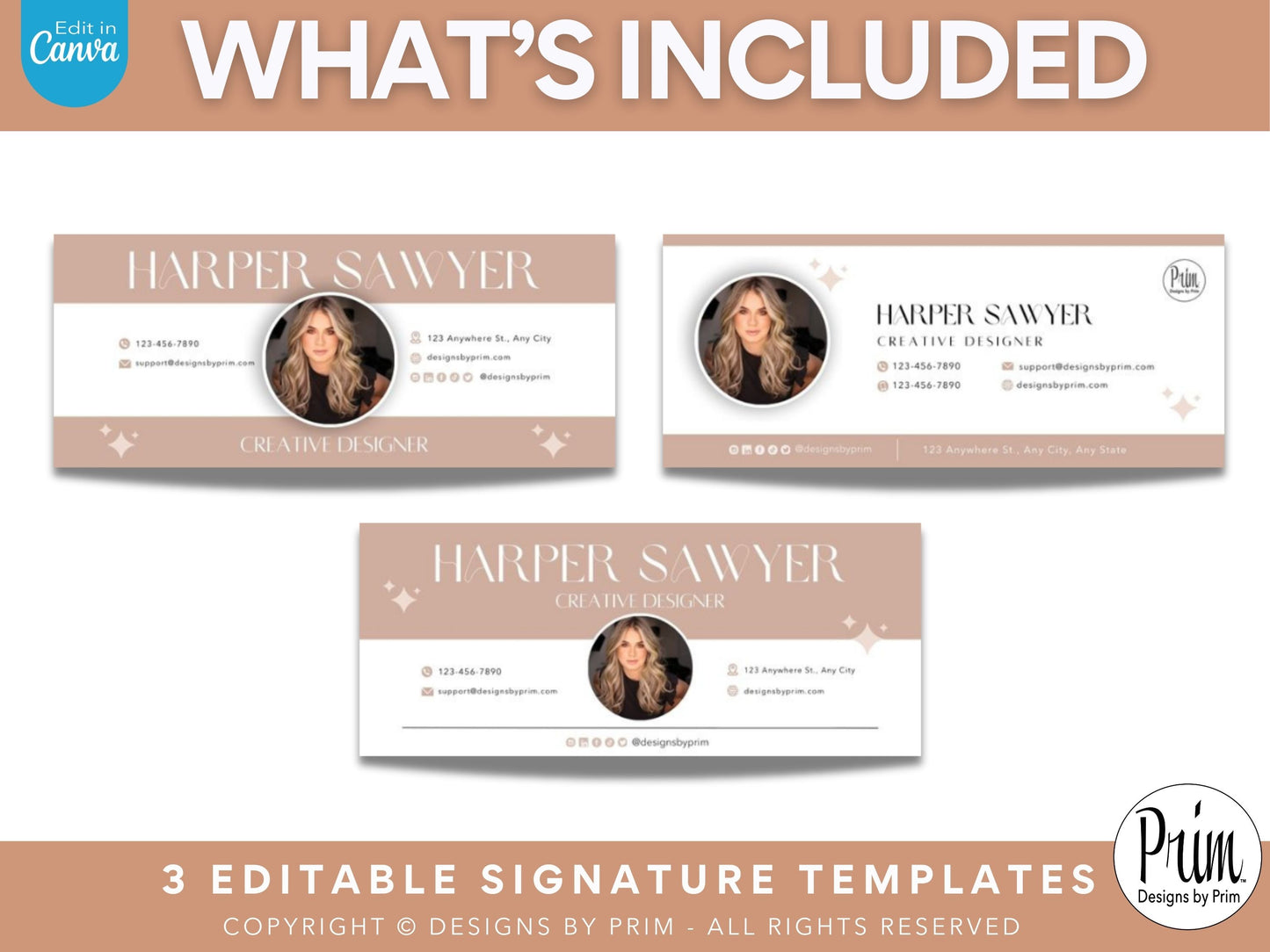 Designs by Prim Golden Rose Email Signature Template Bundle | Canva Email Signature | Business Email Design | Modern Chic Neutral Branding | Email Template Jessica A. Nethery Business Branding Graphic Design