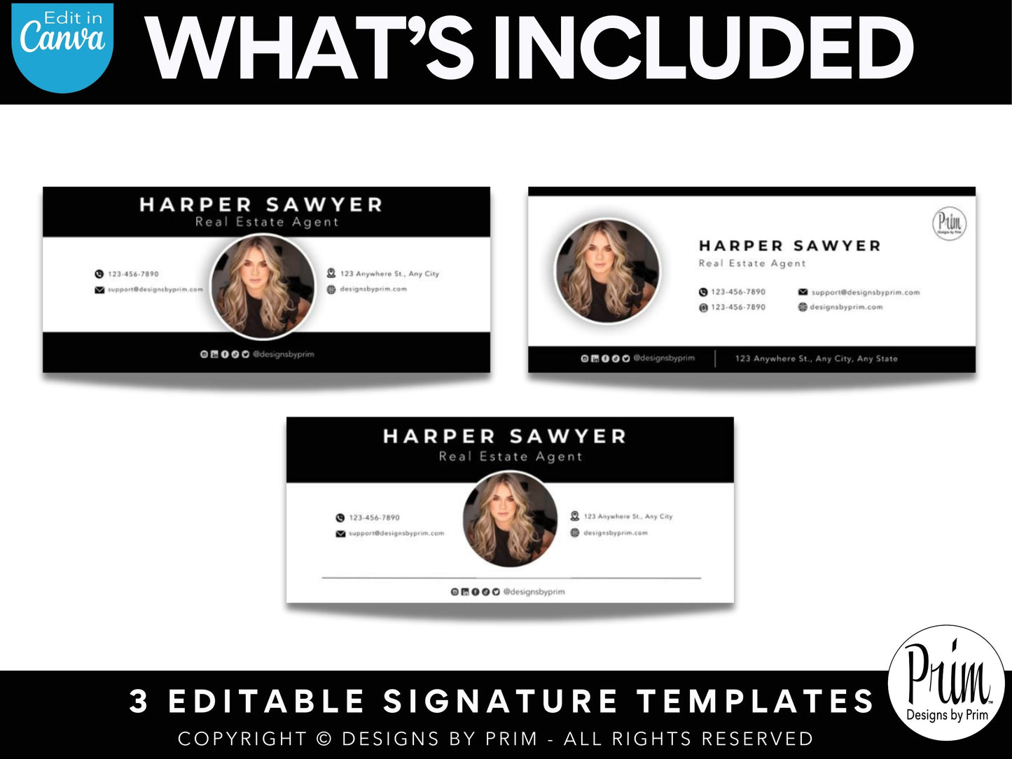 Black and White Email Signature Template | Canva Email Signature | Small Business Email Design | Coastal Branding | Email Template | BUNDLE Business Branding Jessica A. Nethery Graphic Design
