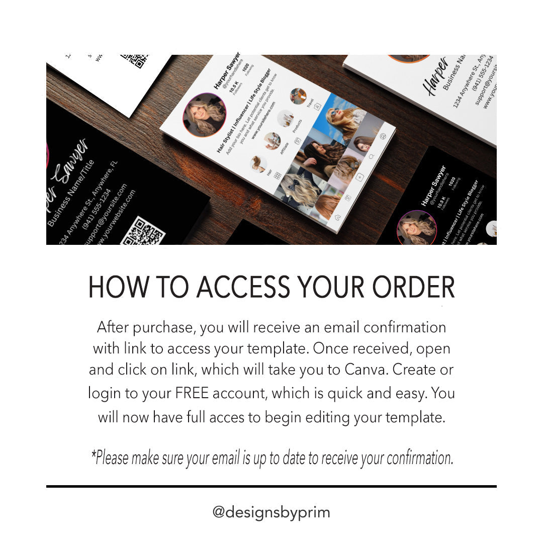 Designs by Prim Instagram Business Card | Editable Business Card Template| IG Business Card Template | Influencer Business Card | QR Code Business Card