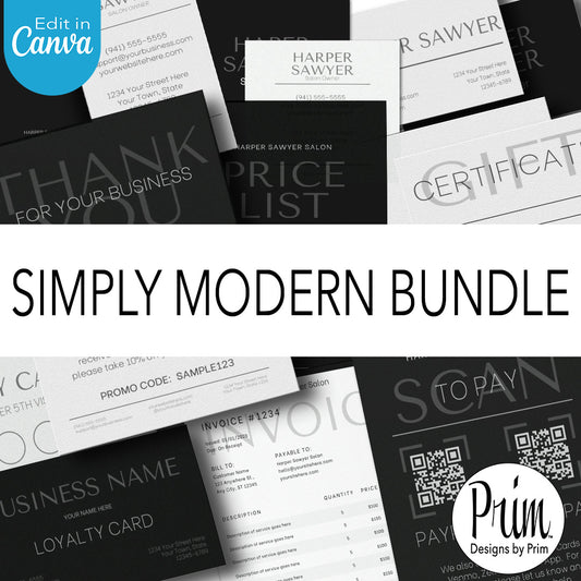 Simply Modern Business Branding Bundle | Business Card| Price List | Invoice Template | Social Media Follow | Thank You Card | Loyalty Card