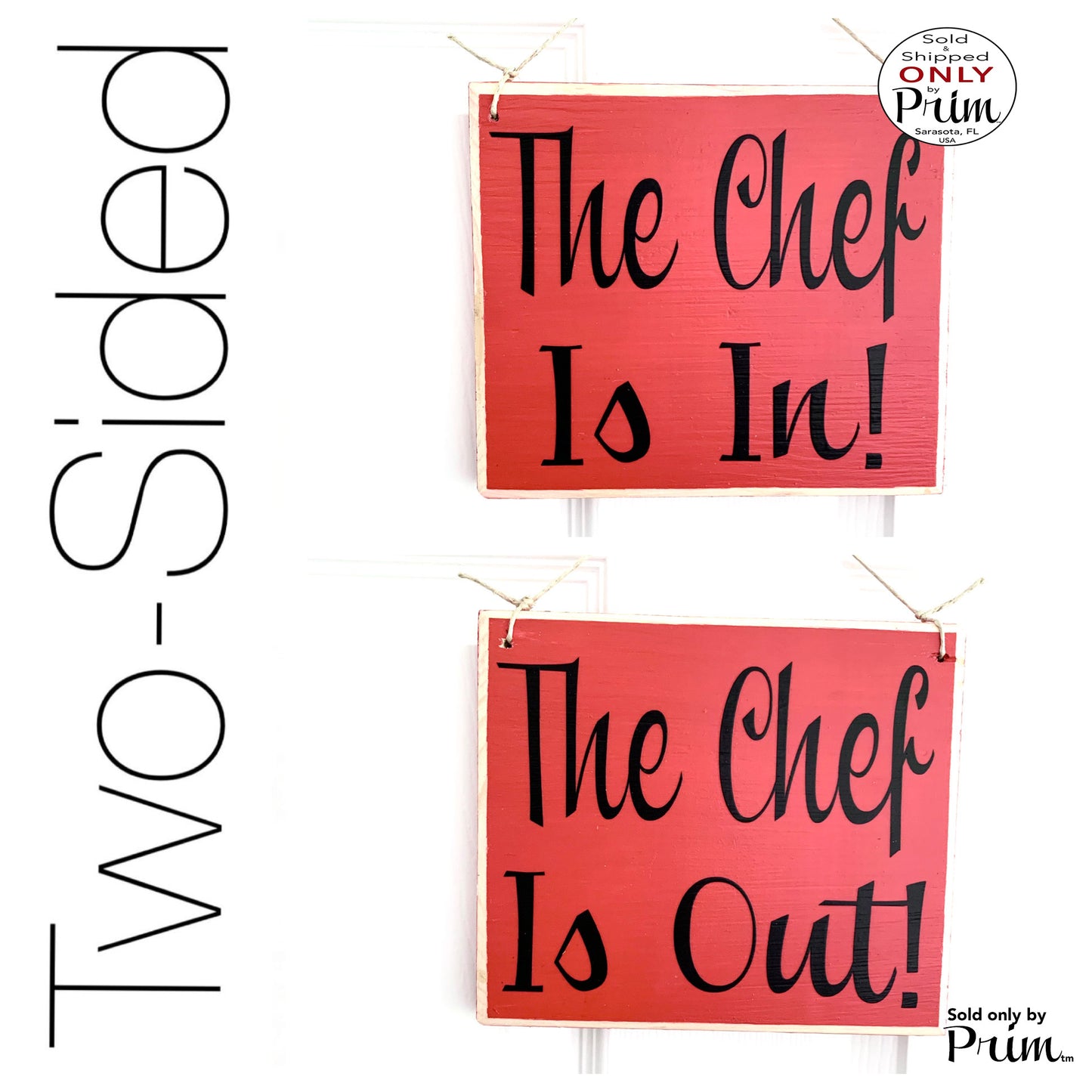 Designs by Prim Two Sided 8x8 The Chef is In Out Custom Wood Sign | Restaurant Cook Kitchen Gourmet Cooking Open Closed Kitchen Hours Diner Dining Sign