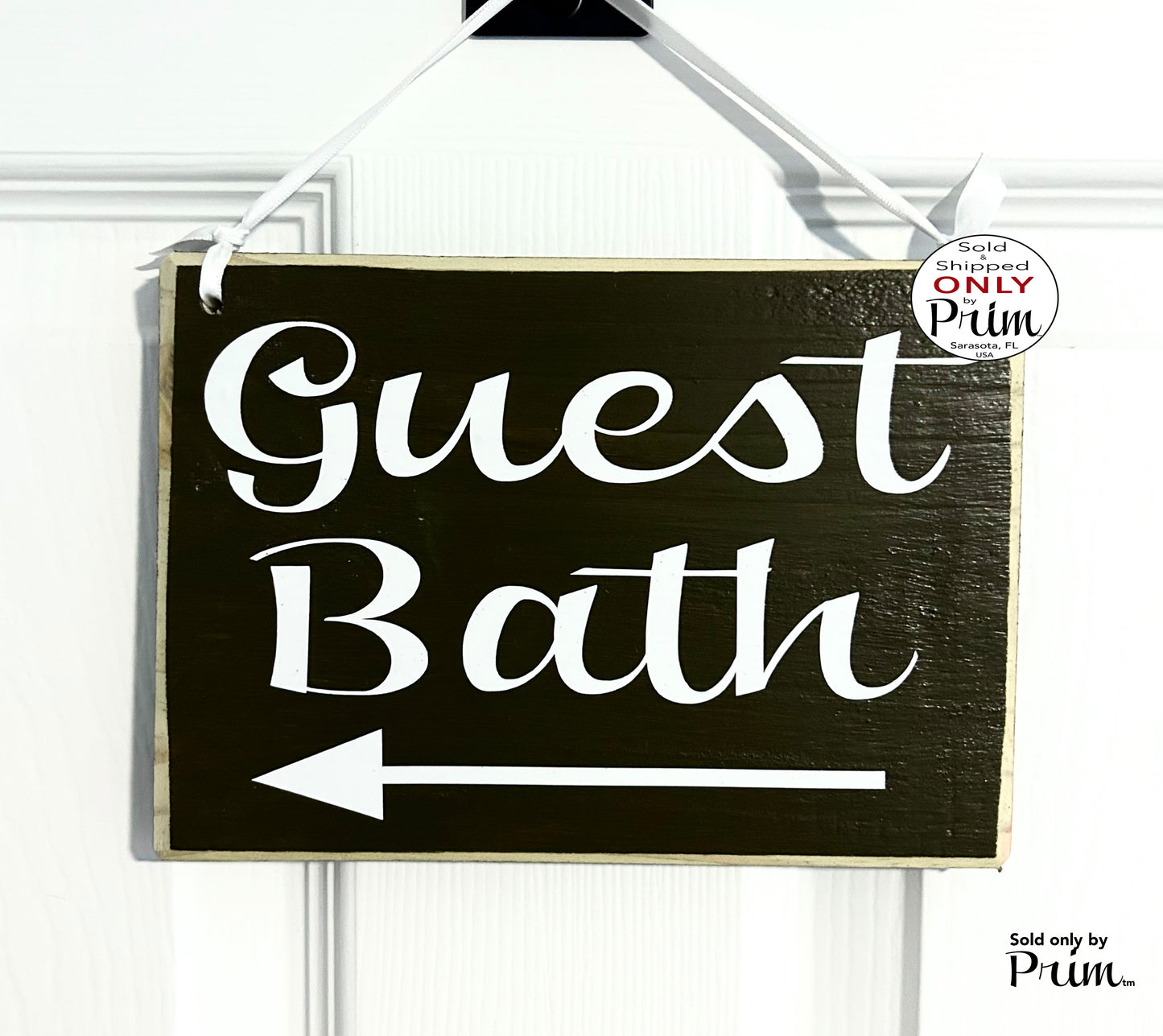 Designs by Prim 8x6 Guest Bathroom Arrow Directional Custom Wood Sign | Bathroom Restroom Outhouse Washroom airbnb Bed and Breakfast Inn Hotel Door Plaque