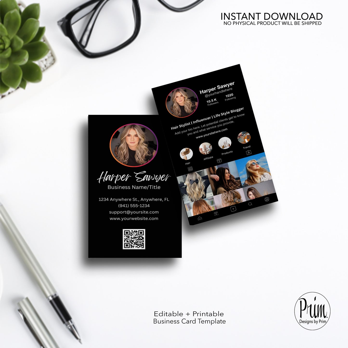 Designs by Prim Instagram Business Card | Editable Business Card Template| IG Business Card Template | Influencer Business Card | QR Code Business Card