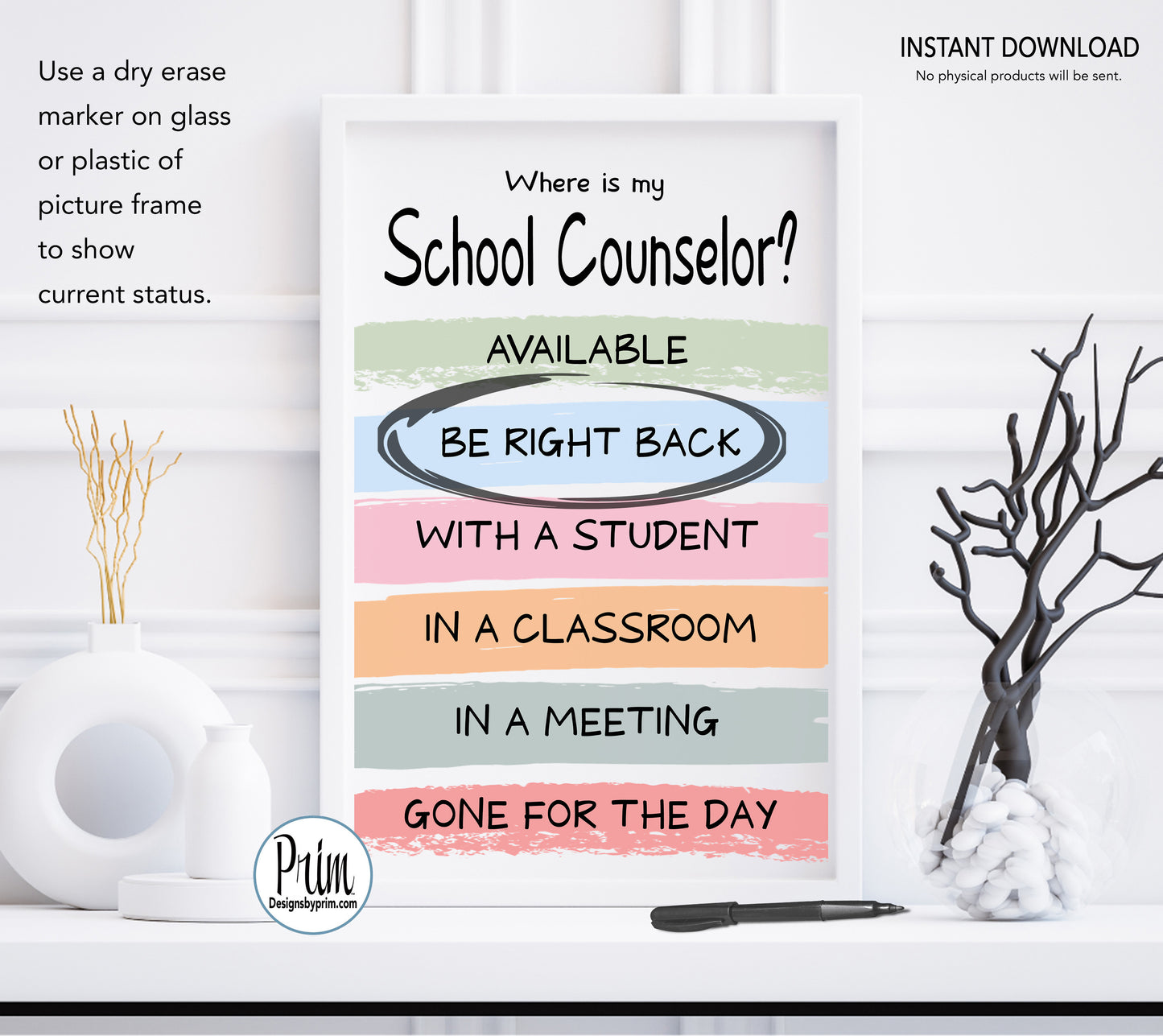 Designs by Prim School Counselor Printable Door Sign Therapist Psychologist Classroom Teacher Available Unavailable Welcome Do Not Disturb Out of Office