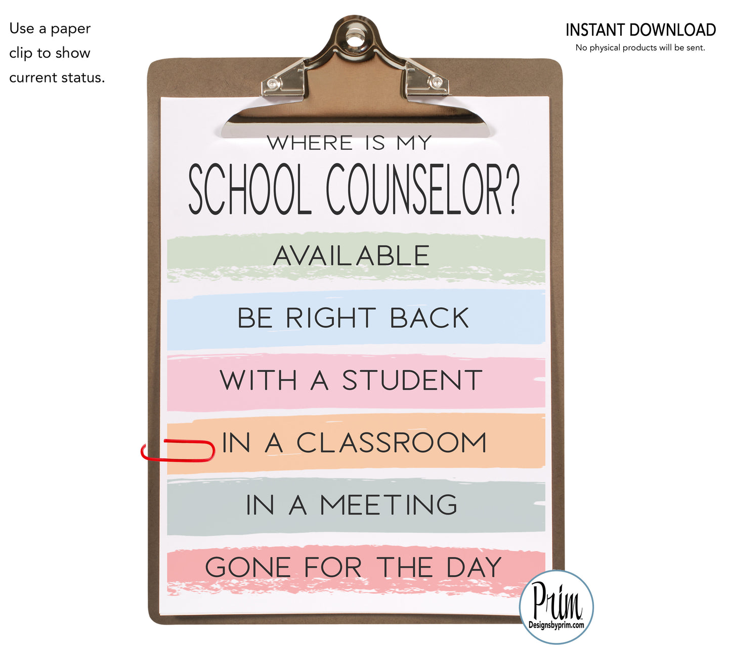 Designs by Prim School Counselor Printable Door Sign Therapist Psychologist Classroom Teacher Available Unavailable Welcome Do Not Disturb Out of Office