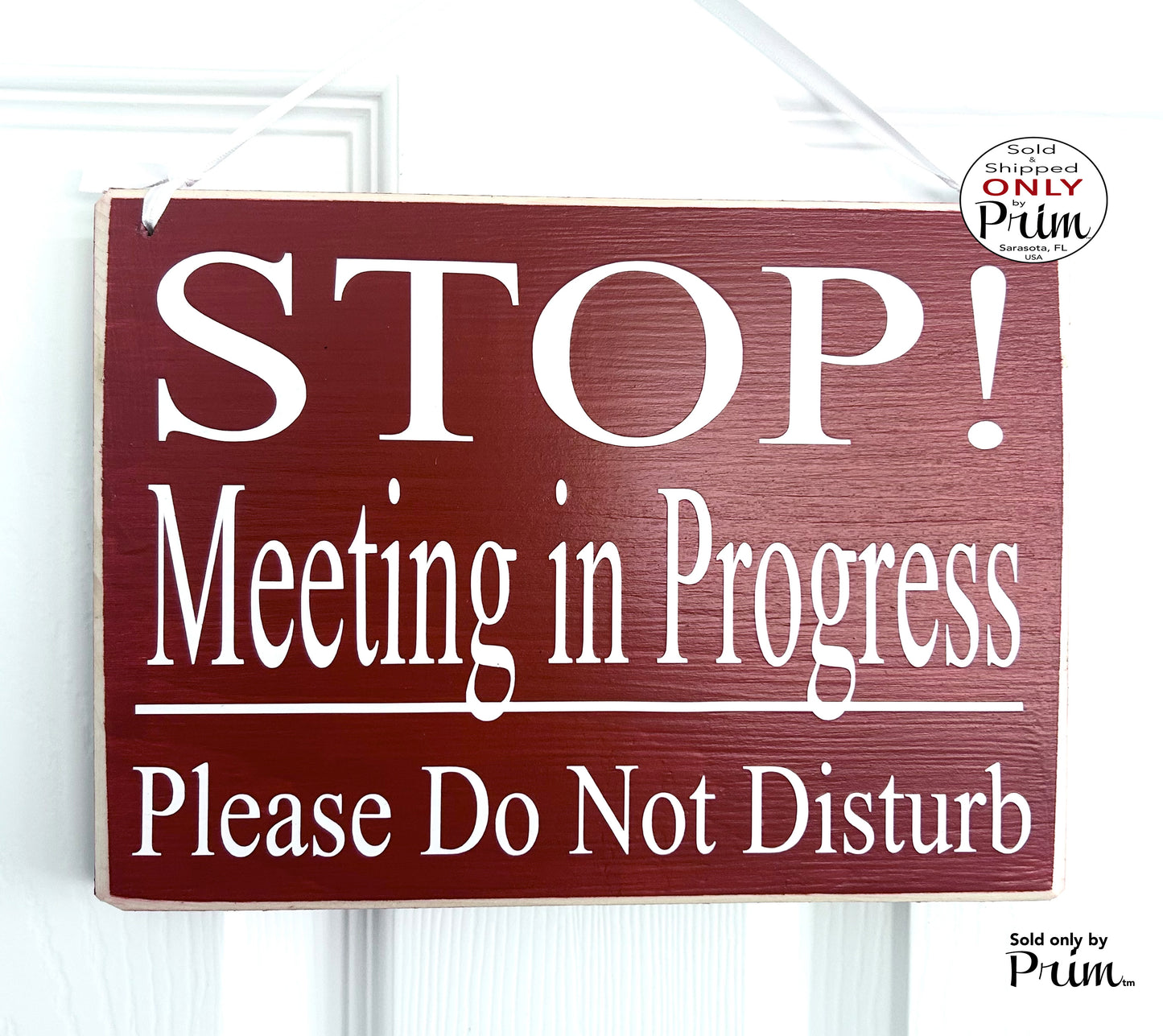 Designs by Prim 10x8 STOP Meeting In Progress Please Do Not Disturb Custom Wood Sign | Office Working From Home Zoom Busy In Session Virtual Door Plaque