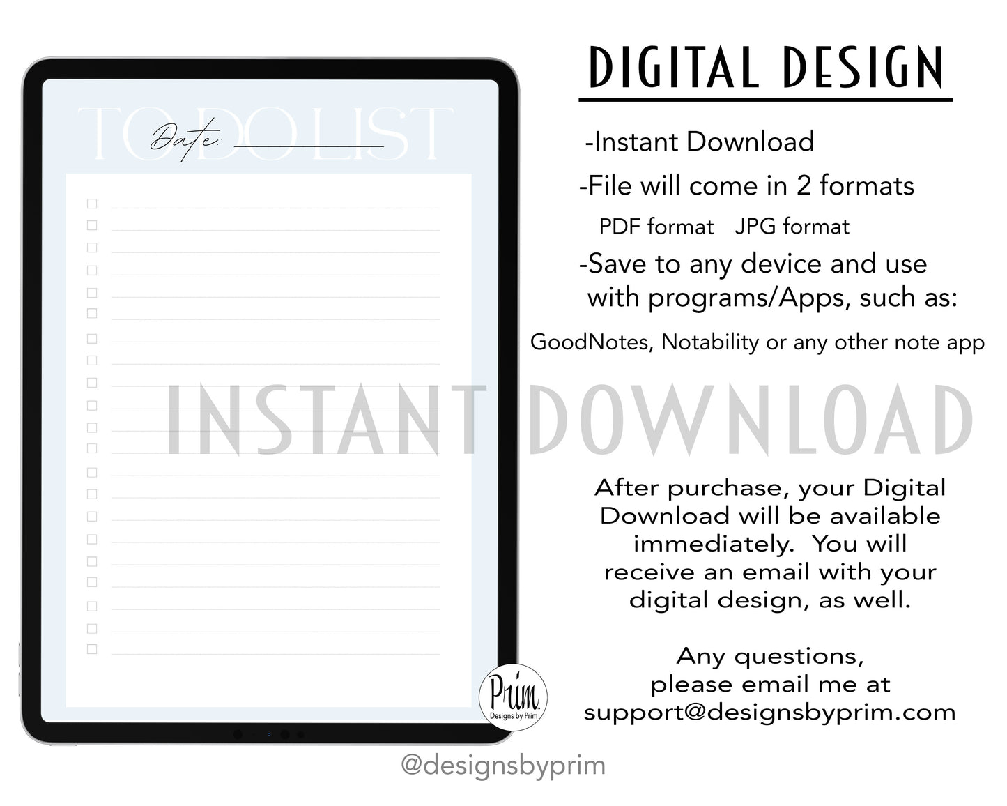 Designs by Prim To-Do List Digital Printable Planner Blue | Daily Planner Productivity Tool Task Management Time Manager Checklist Organizer Personal Task