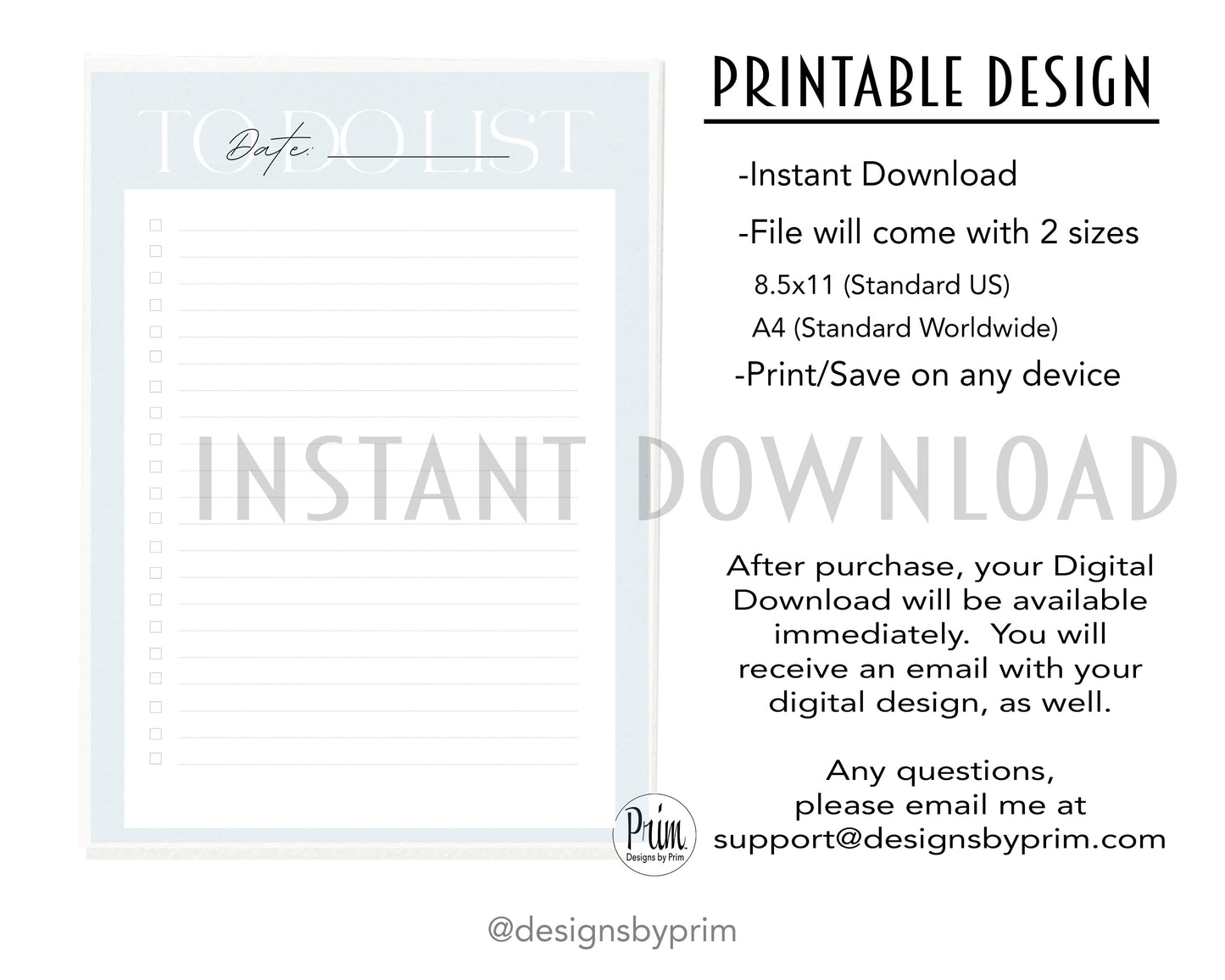 Designs by Prim To-Do List Digital Printable Planner Blue | Daily Planner Productivity Tool Task Management Time Manager Checklist Organizer Personal Task