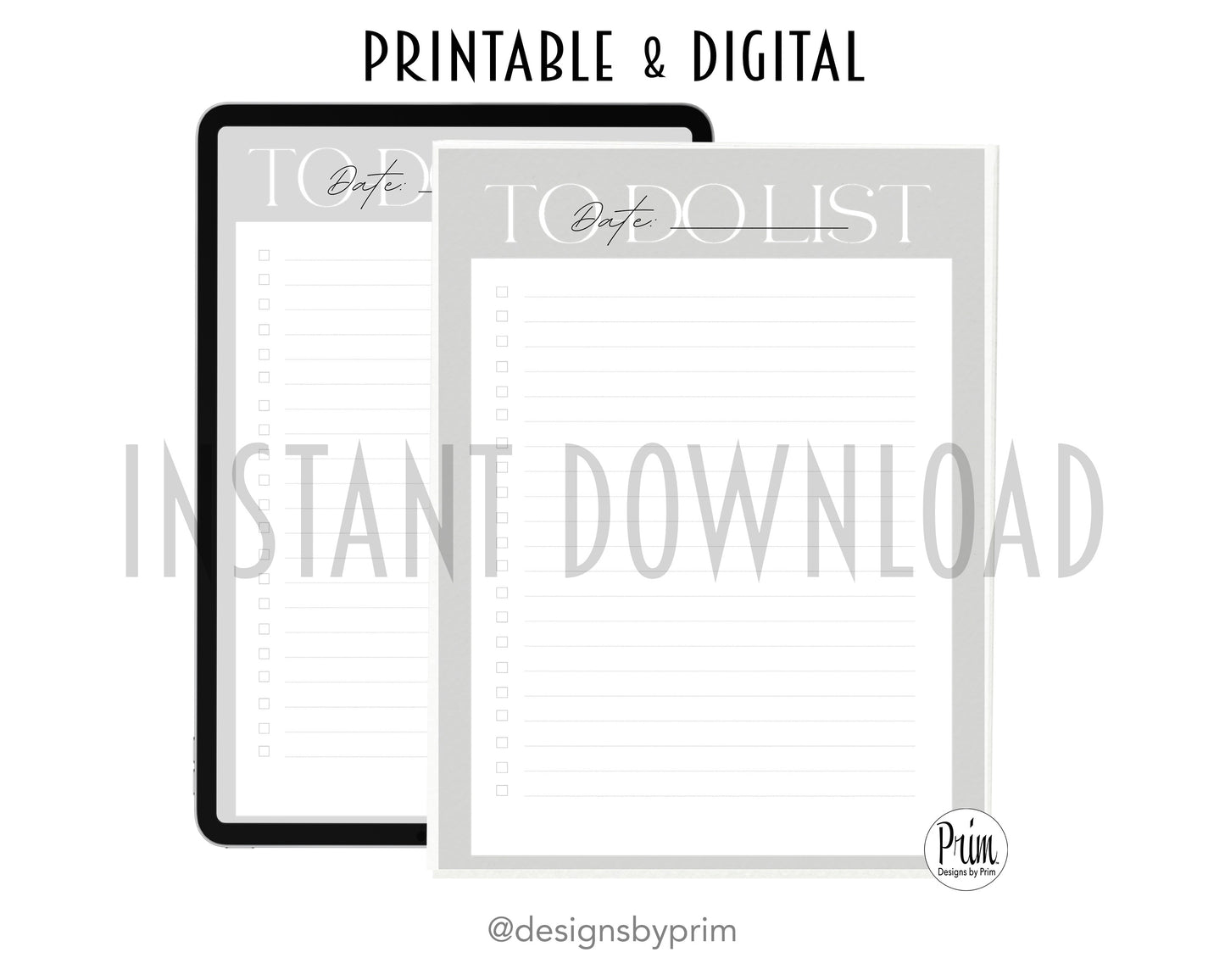 Designs by Prim To-Do List Digital Printable Planner Gray | Daily Planner Productivity Tool Task Management Time Manager Checklist Organizer Personal Task