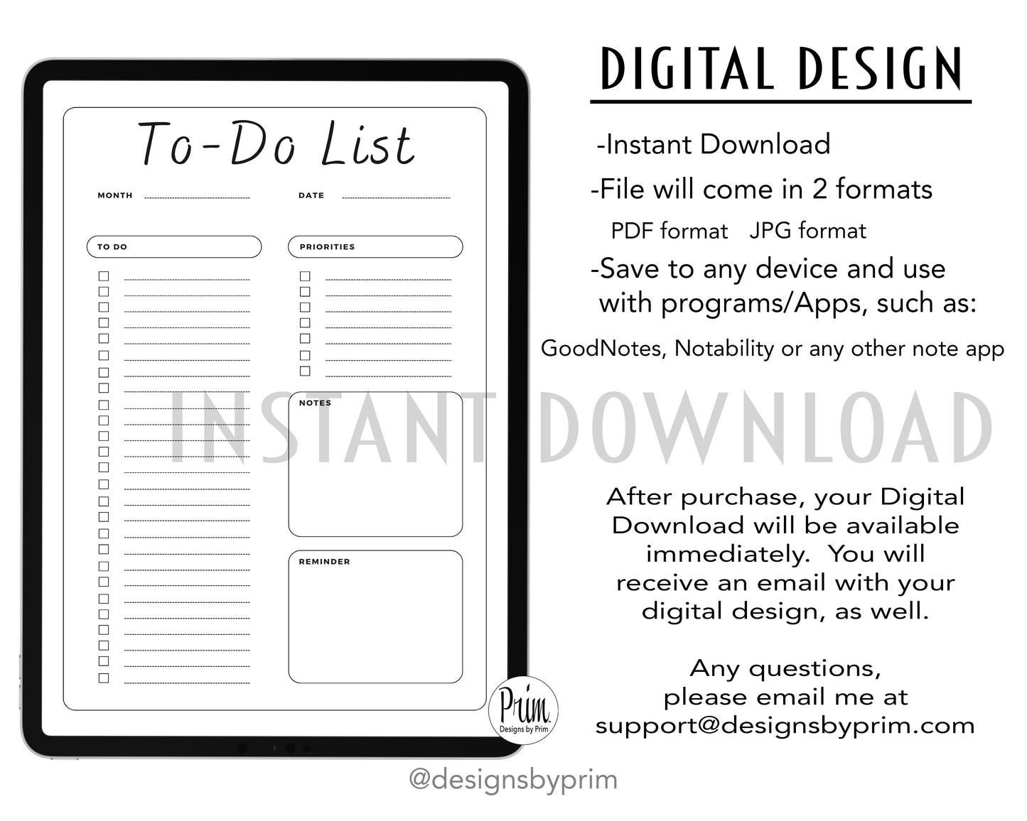 Designs by Prim To-Do List Digital Printable Planner Backerie | Daily Planner Productivity Tool Task Management Time Manager Checklist Organizer Personal Task