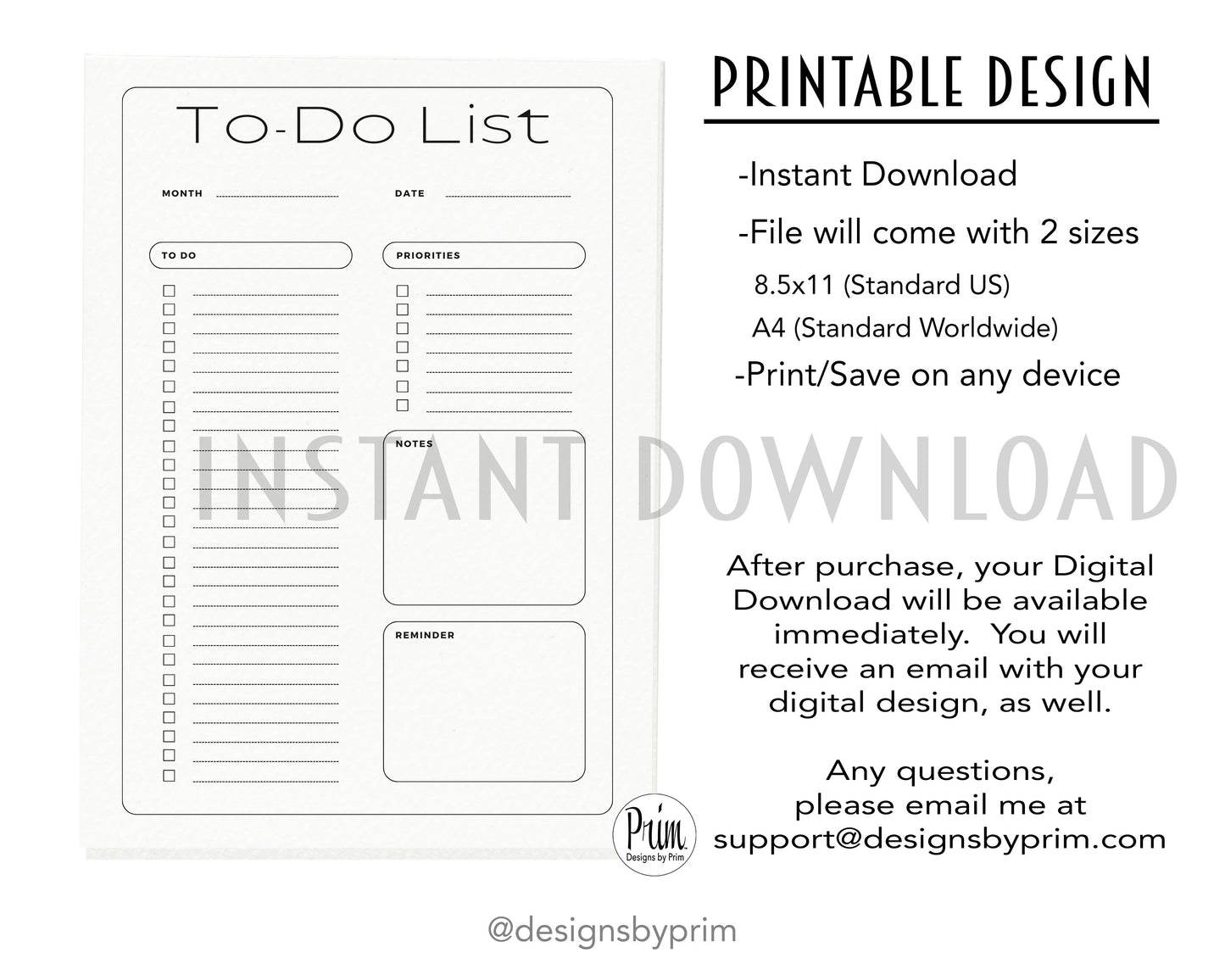 Designs by Prim To-Do List Digital Printable Planner Belgin | Daily Planner Productivity Tool Task Management Time Manager Checklist Organizer Personal Task