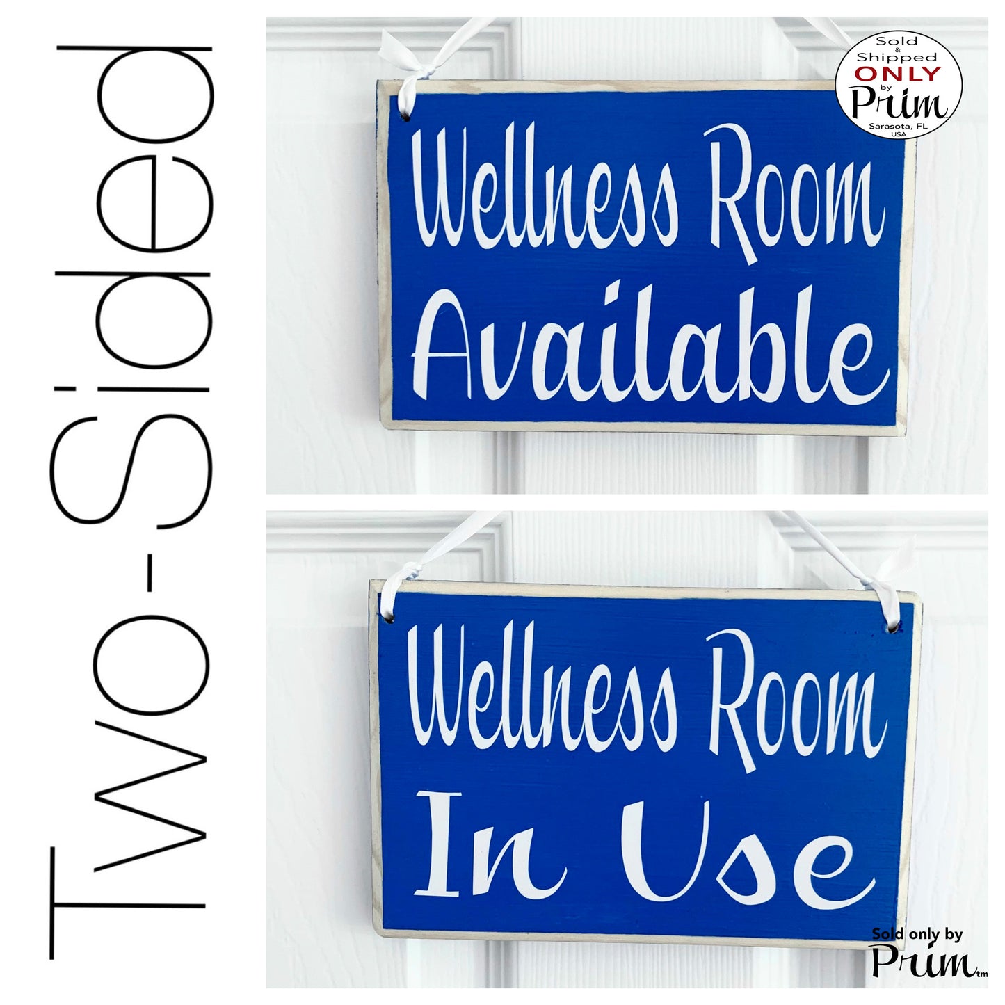Designs by Prim 8x6 Wellness Room Available/ Wellness Room In Use Clinic Spa Salon Clinic Office Welcome Custom Two-Sided Wood Door Sign