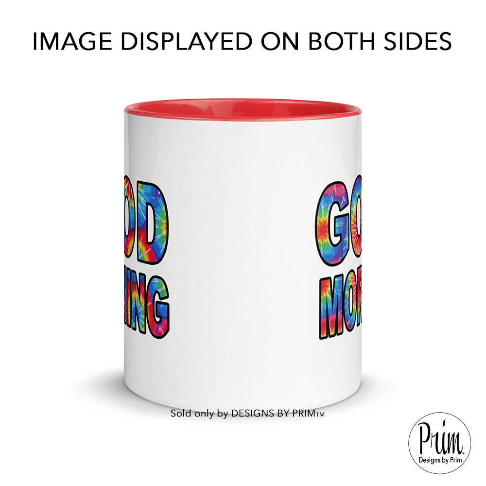 Designs by Prim Good Morning Tie Dye Ceramic 11 Ounce Coffee Mug | Fun Hippie Groovy Boho Colorful Breakfast Blend Coffee Tea Cup