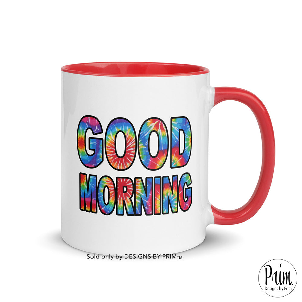 Designs by Prim Good Morning Tie Dye Ceramic 11 Ounce Coffee Mug | Fun Hippie Groovy Boho Colorful Breakfast Blend Coffee Tea Cup