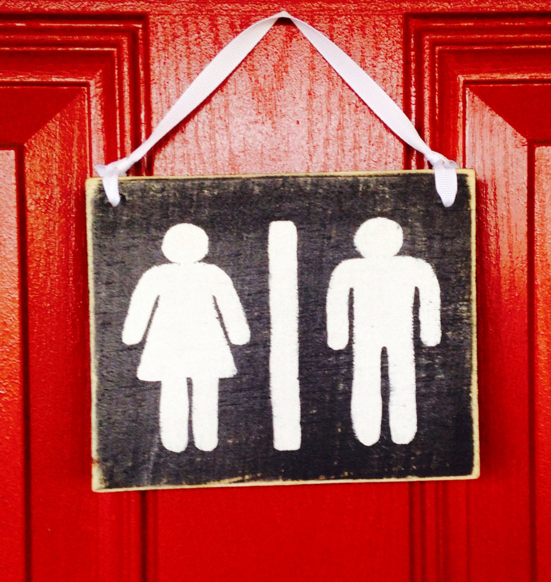 10x8 His Hers Bathroom Symbol Wood Business Office Sign