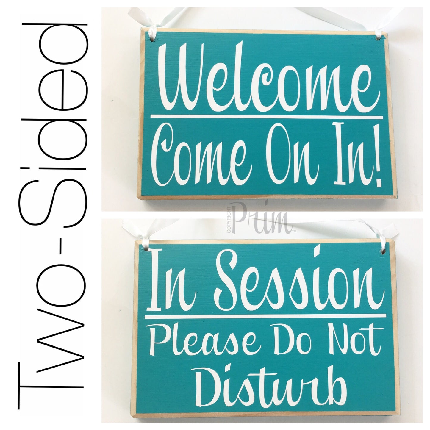 8x6 In Session Please Do Not Disturb Welcome Come on in (Choose Color) Spa Salon Wood Open Closed Custom Sign Office Door Hanger
