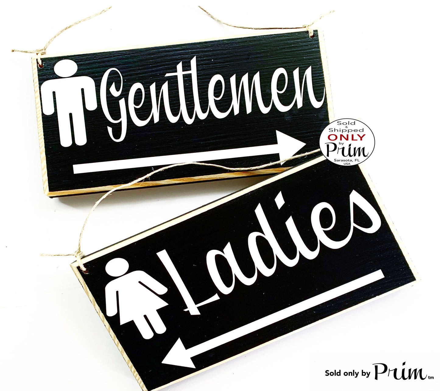 10x6 Ladies and Gentlemen Symbol Directional Arrow Custom Wood Sign His Hers Bathroom Restroom Bath Business Loo WC Bathroom Door Plaque Designs by Prim