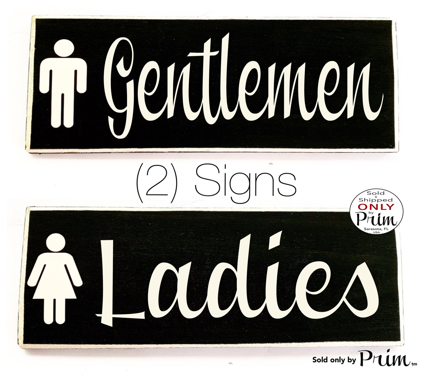 10x4 Ladies and Gentlemen Symbol Custom Wood Sign His Hers Bathroom Restroom Bath Business (Set of 2) Loo WC Bathroom Door Plaque