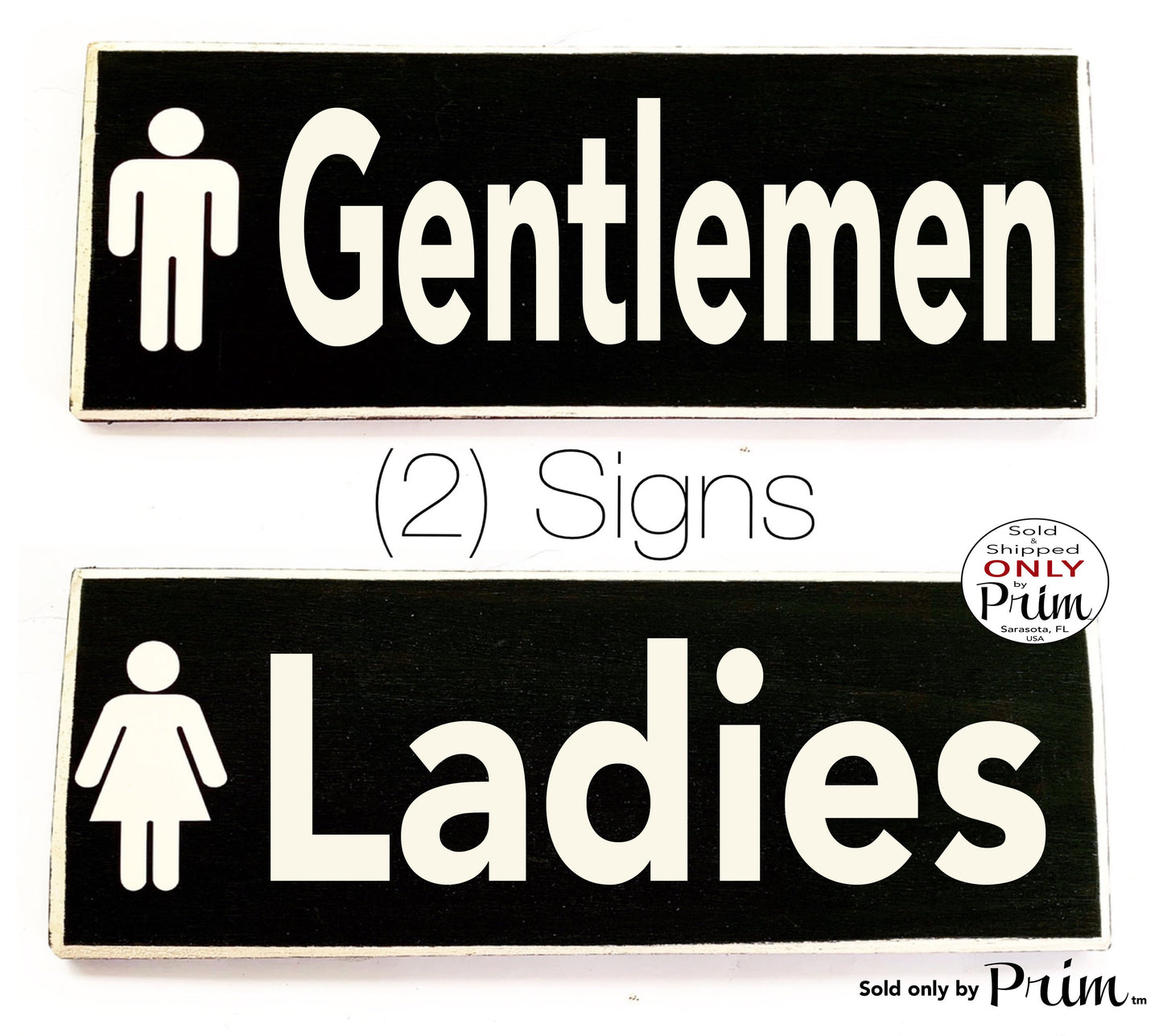 10x4 Ladies and Gentlemen Symbol Custom Wood Sign His Hers Bathroom Restroom Bath Business (Set of 2) Loo WC Bathroom Door Plaque