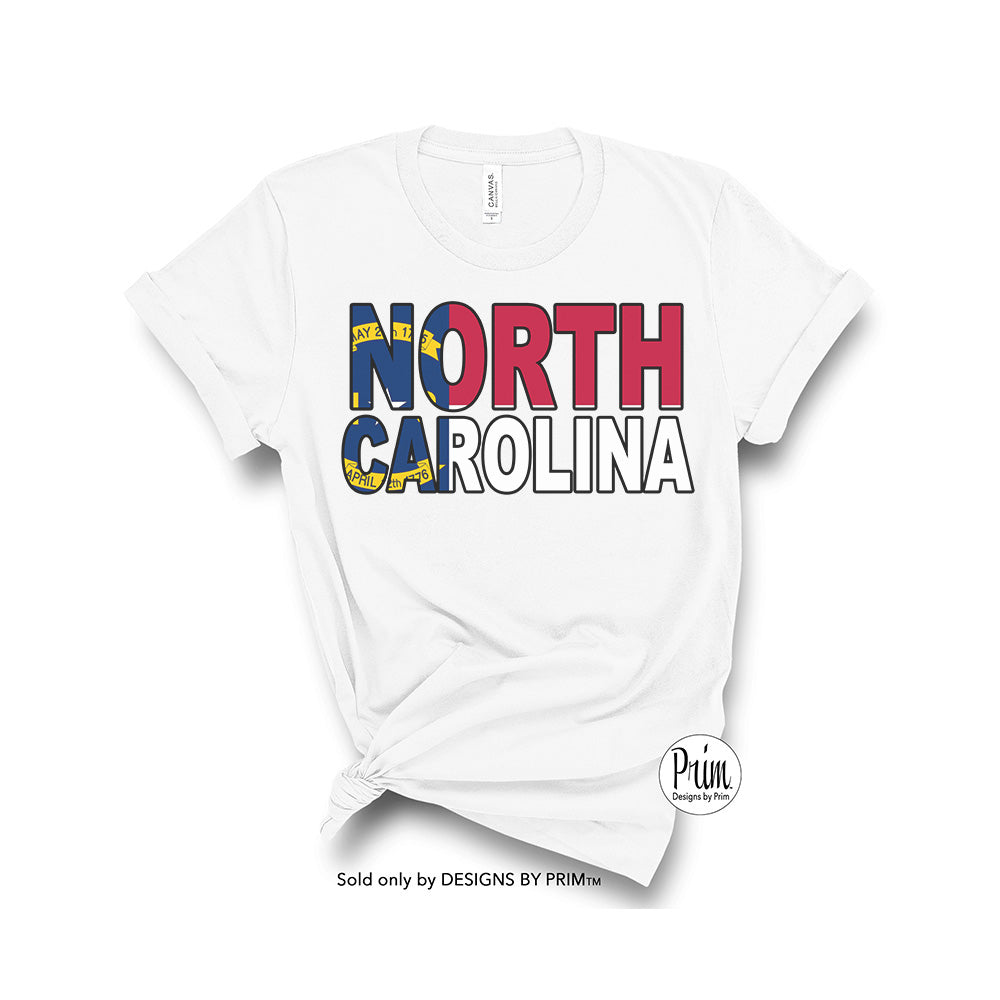 Designs by Prim North Carolina  Flag Unisex Soft Shirt | NC Flag State Old North State Tar Heel State Raleigh Graphic Tee Top