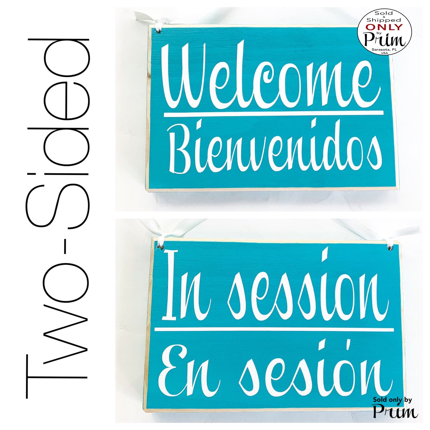Two Sided 8x6 Welcome Bienvenidos In Session En Sesion Custom Wood Sign Spanish English Open Spa Salon Closed Cerrado Office Door Hanger