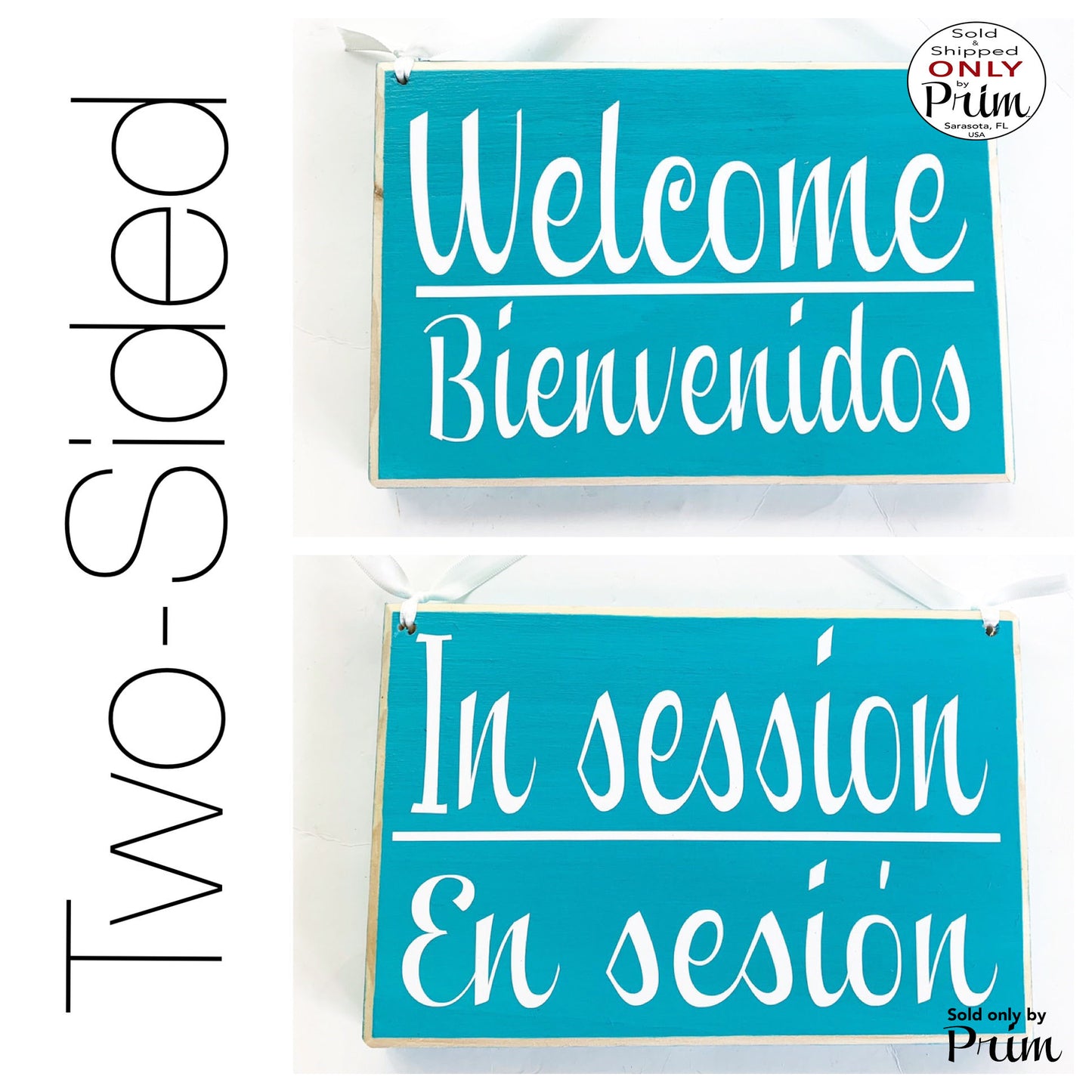 Two Sided 8x6 Welcome Bienvenidos In Session En Sesion Custom Wood Sign Spanish English Open  Spa Salon Closed Cerrado Office Door Hanger