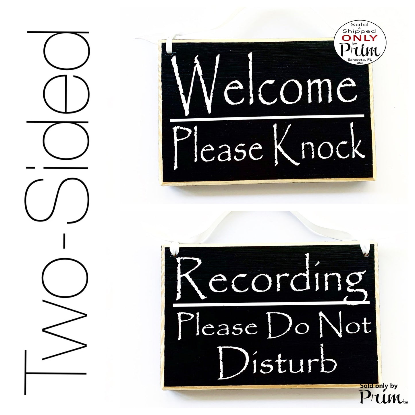 Two Sided 8x6 Recording Please Do Not Disturb Welcome Please Knock Custom Wood Sign Podcast Studio Radio News Broadcast Office Door Plaque Designs by Prim