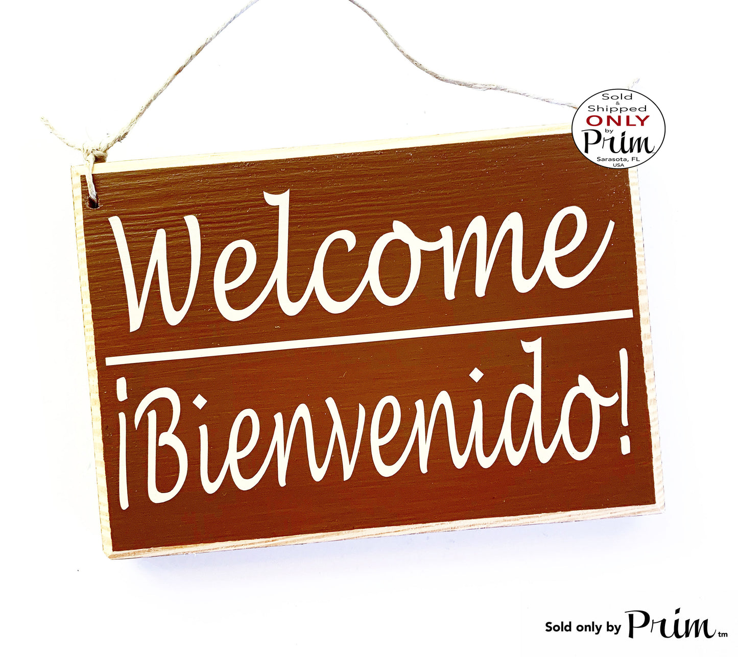 8x6 Welcome Bienvenidos Custom Wood Sign Spanish English Abierto Abierta Cerrado Signo español Bienvenidos Bi-lingual Office Door Hanger Designs by Prim