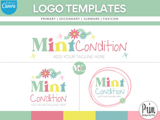 Designs by Prim Mint Condition Fun Logo Design Template Canva | Small Business Logo | Editable Logo Template | Business Branding Logo | DIY Logo Design | Brand Kit Jessica Ann Nethery Brand Design