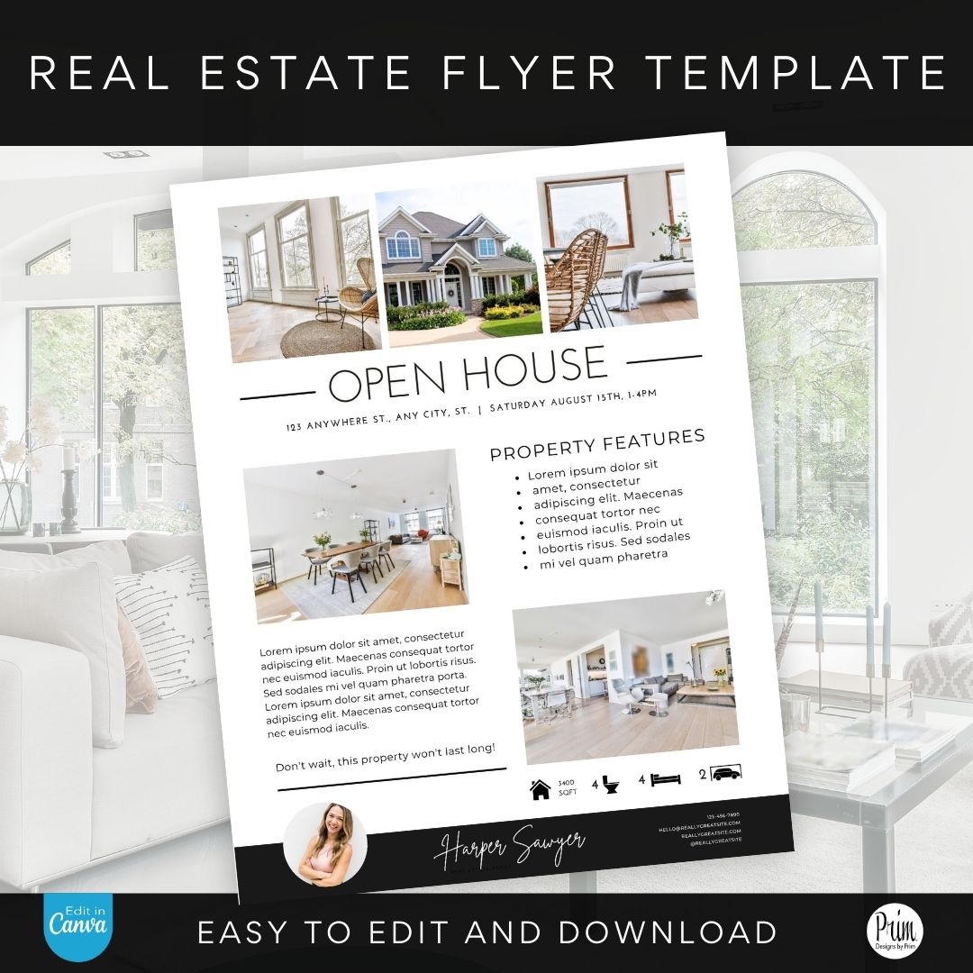 Real Estate Flyer Template | Just Listed Flyer | Real Estate Marketing | Editable Canva Template | Real Estate Postcard | Open House Flyer