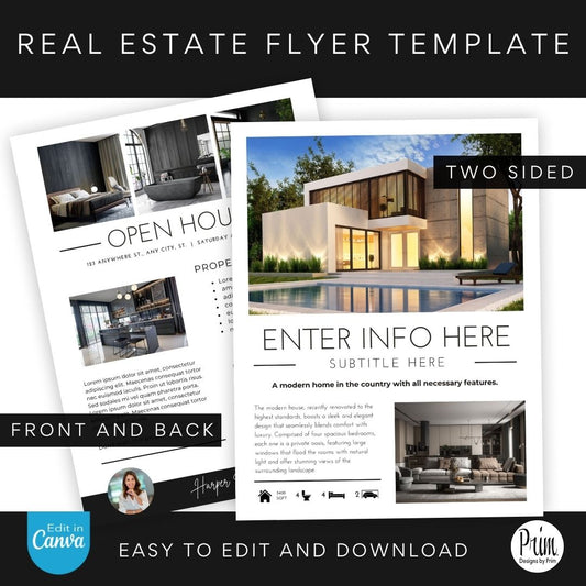 Designs by Prim Two Sided Country Modern Real Estate Flyer Template | Just Listed Flyer | Real Estate Marketing | Editable Canva Template | Real Estate Postcard | Open House Flyer