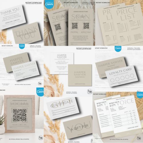 Designs by Prim Simply Modern Business Branding Bundle | Business Card| Price List | Invoice Template | Social Media Follow | Thank You Card | Loyalty Card