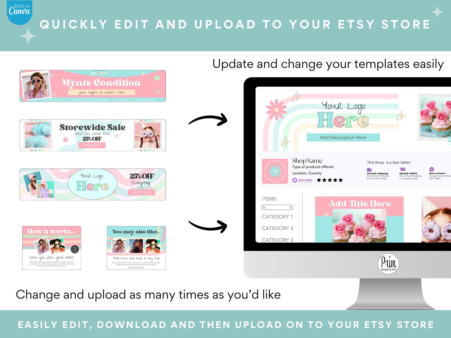 Designs by Prim Etsy Shop Kit | Etsy Banner Templates | Etsy Store Listing Bundle | Canva Editable Template | Etsy Seller Branding Design | Store Mock Ups Jessica Nethery Designer Business Branding
