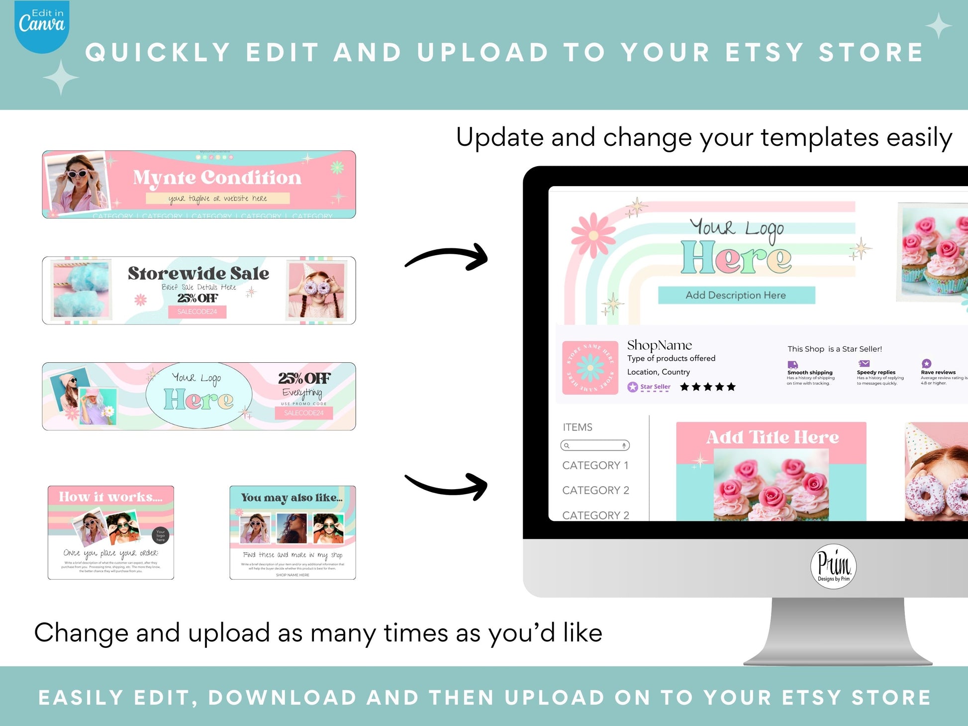 Designs by Prim Etsy Shop Kit | Etsy Banner Templates | Etsy Store Listing Bundle | Canva Editable Template | Etsy Seller Branding Design | Store Mock Ups Jessica Nethery Designer Business Branding