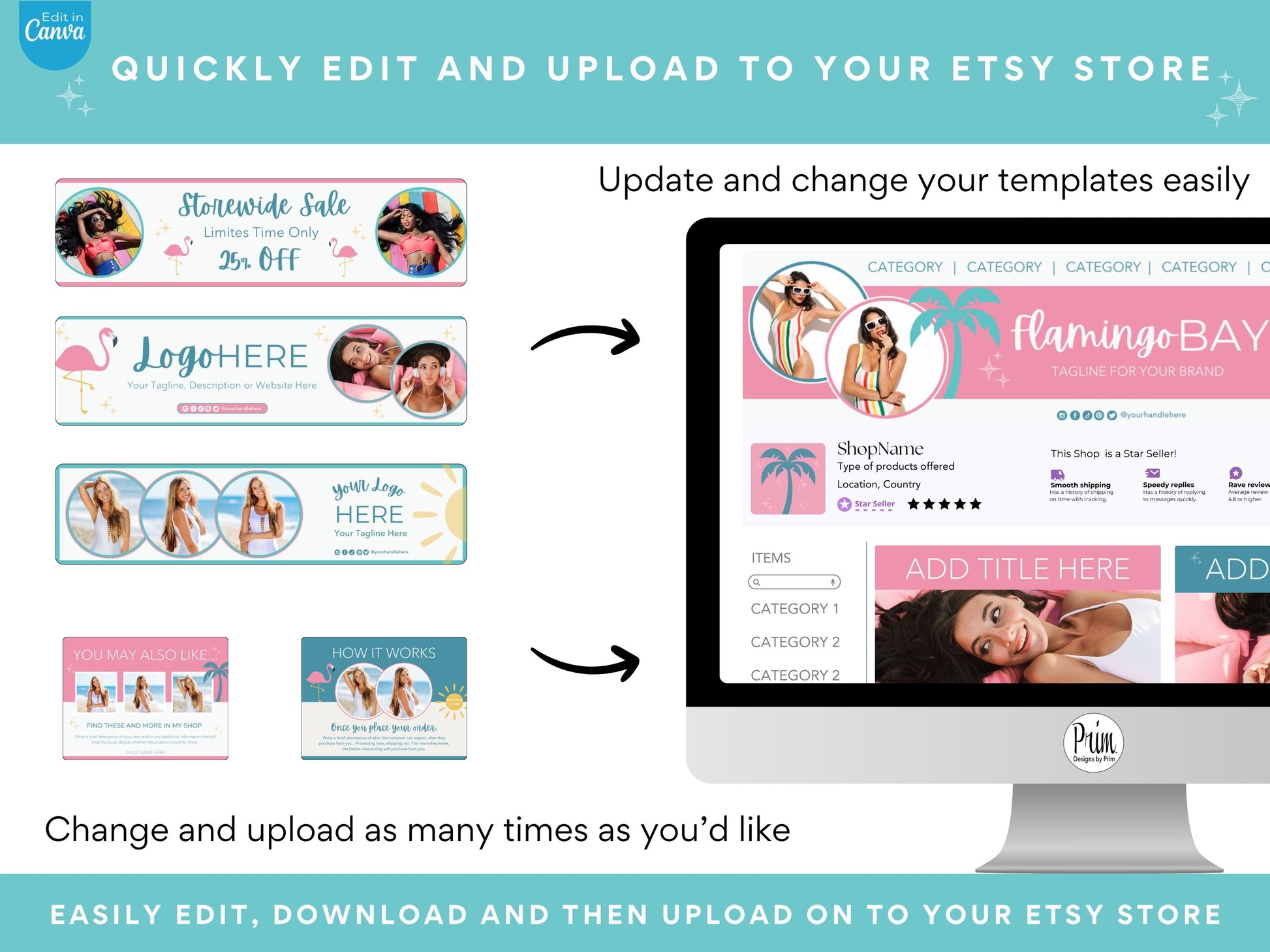 Designs by Prim Etsy Shop Kit | Etsy Banner Templates | Etsy Store Listing Bundle | Canva Editable Template | Etsy Seller Branding Design | Store Mock Ups Jessica Nethery Designer Business Branding