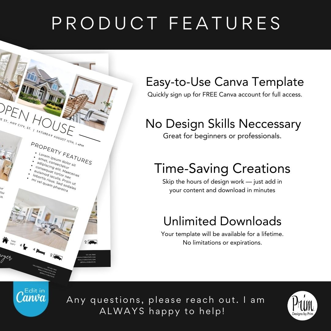 Real Estate Flyer Template | Just Listed Flyer | Real Estate Marketing | Editable Canva Template | Real Estate Postcard | Open House Flyer