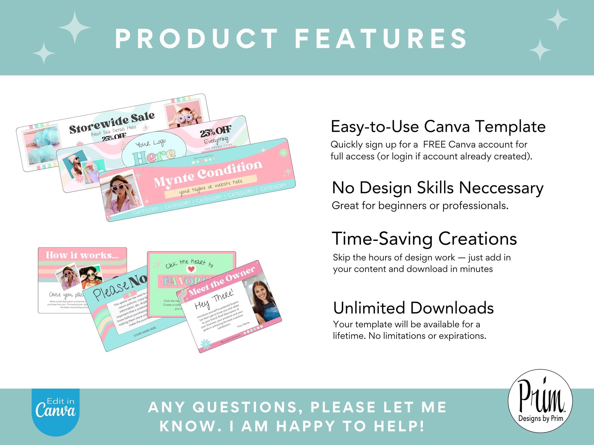 Designs by Prim Etsy Shop Kit | Etsy Banner Templates | Etsy Store Listing Bundle | Canva Editable Template | Etsy Seller Branding Design | Store Mock Ups Jessica Nethery Designer Business Branding