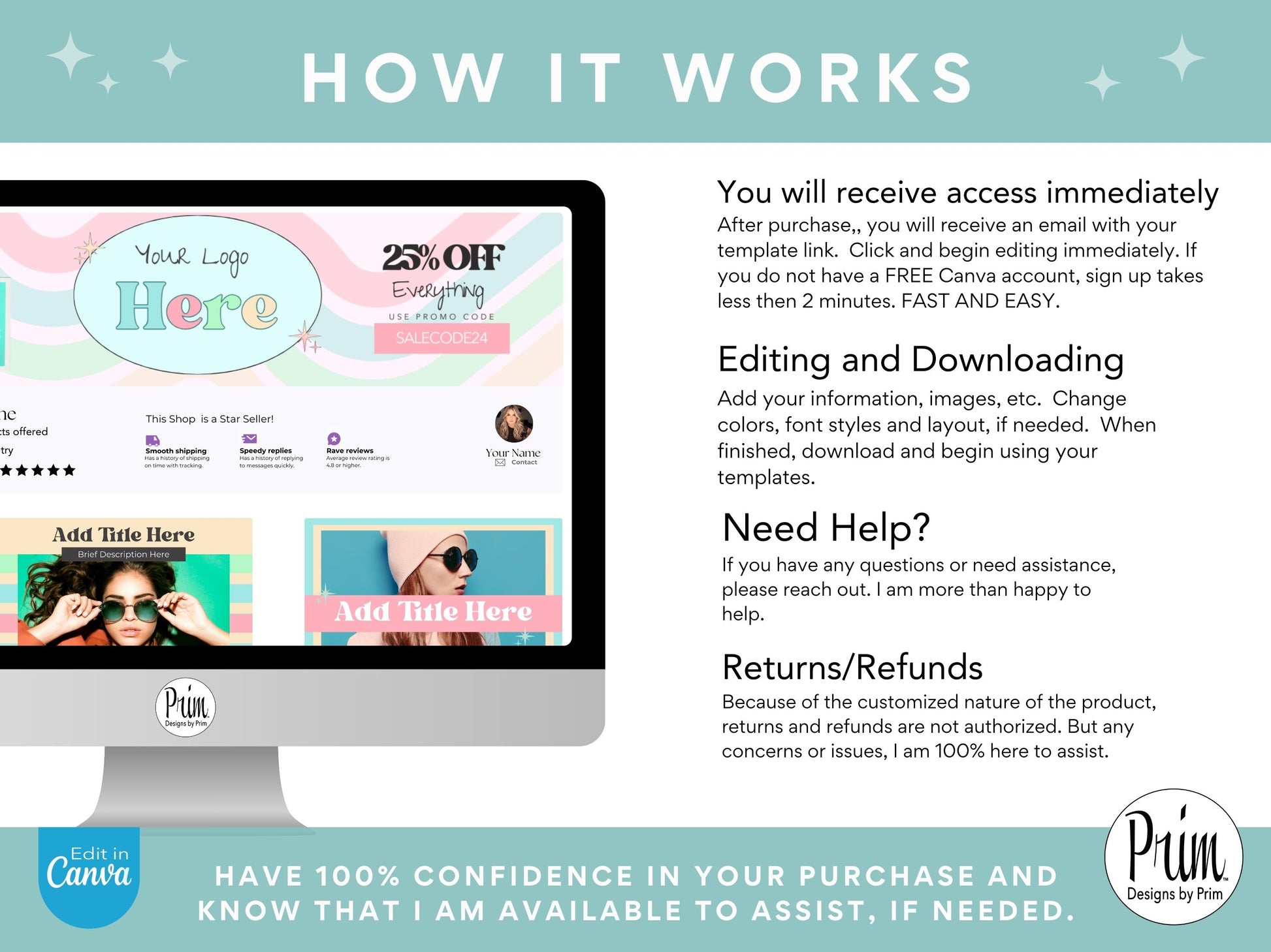 Designs by Prim Etsy Shop Kit | Etsy Banner Templates | Etsy Store Listing Bundle | Canva Editable Template | Etsy Seller Branding Design | Store Mock Ups Jessica Nethery Designer Business Branding