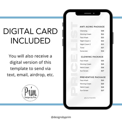 Designs by Prim Business Price List Card | Editable Pricelist Template| Business Card Template | Services Offered Card | Products and Services Template