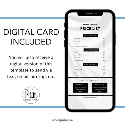 Designs by Prim Business Price List Card | Editable Pricelist Template| Business Card Template | Services Offered Card | Products and Services Template