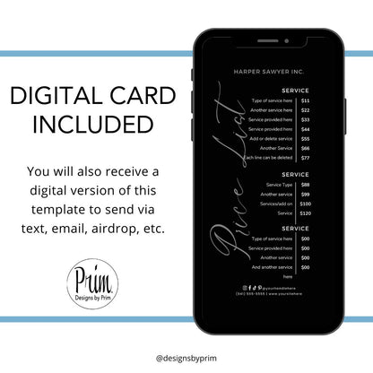 Designs by Prim Business Price List Card | Editable Pricelist Template| Business Card Template | Services Offered Card | Products and Services Template