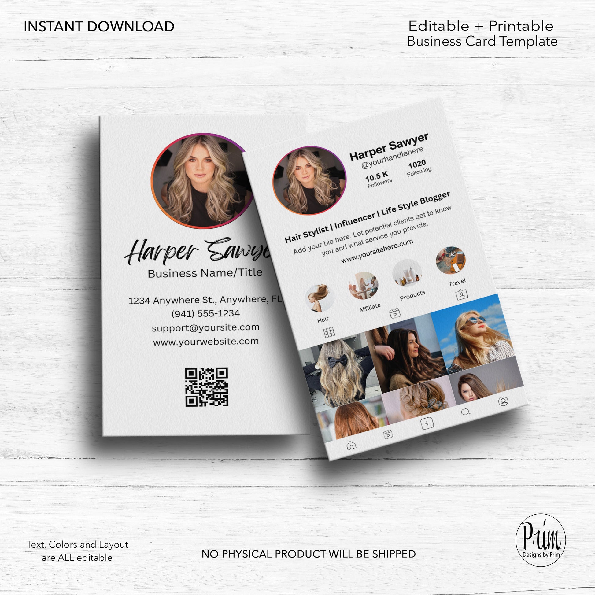 Designs by Prim Instagram Business Card | Editable Business Card Template| IG Business Card Template | Influencer Business Card | QR Code Business Card 