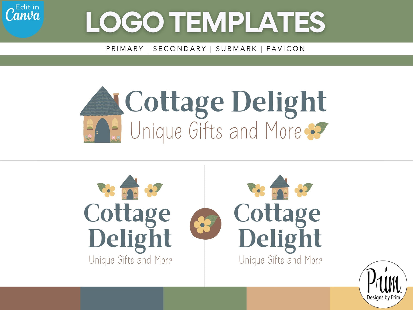 Designs by Prim Cottage Delight Logo Design Template Canva | Small Business Logo | Editable Logo Template | Business Branding Logo | DIY Logo Design | Brand Kit