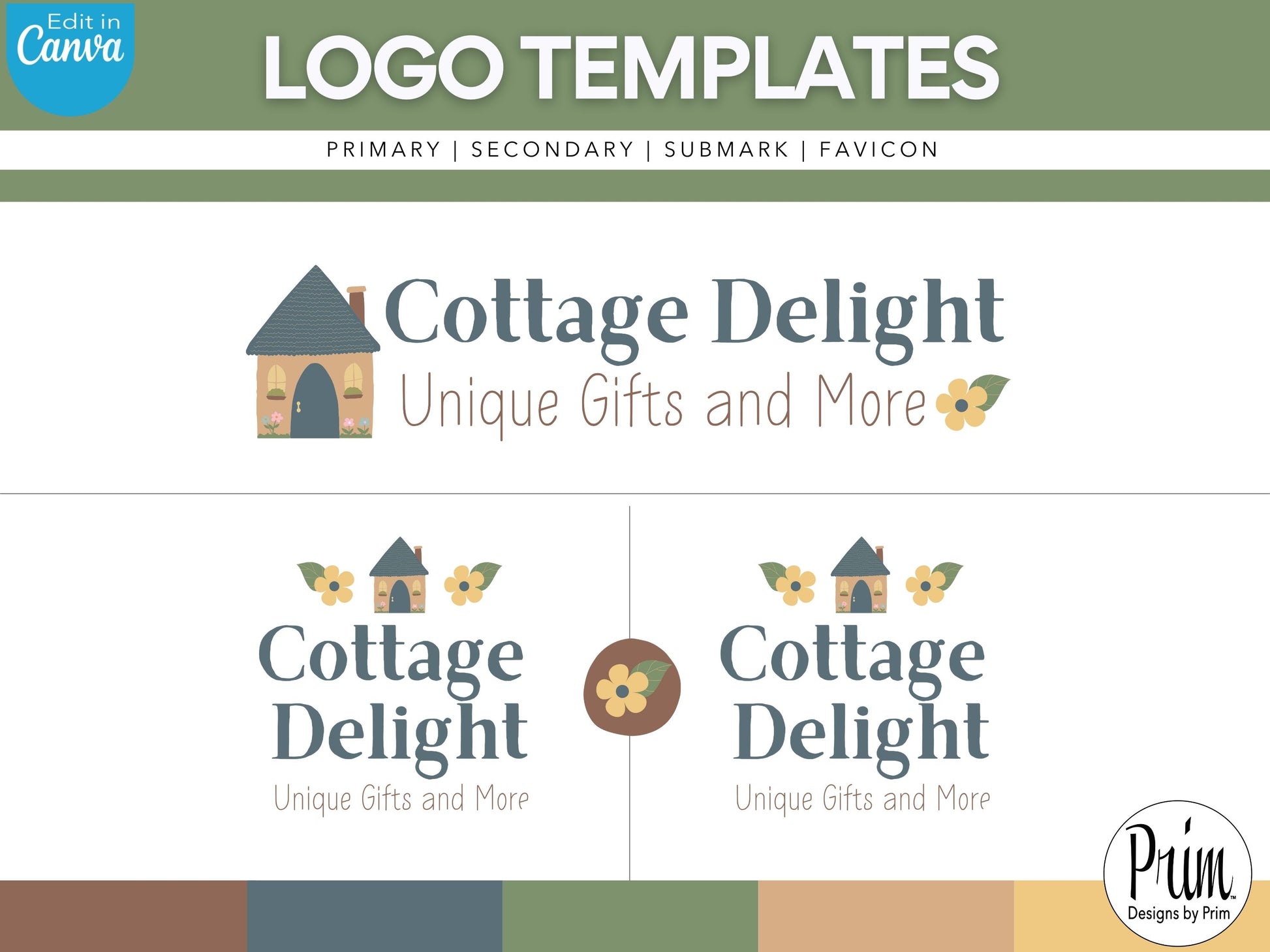 Designs by Prim Cottage Delight Logo Design Template Canva | Small Business Logo | Editable Logo Template | Business Branding Logo | DIY Logo Design | Brand Kit