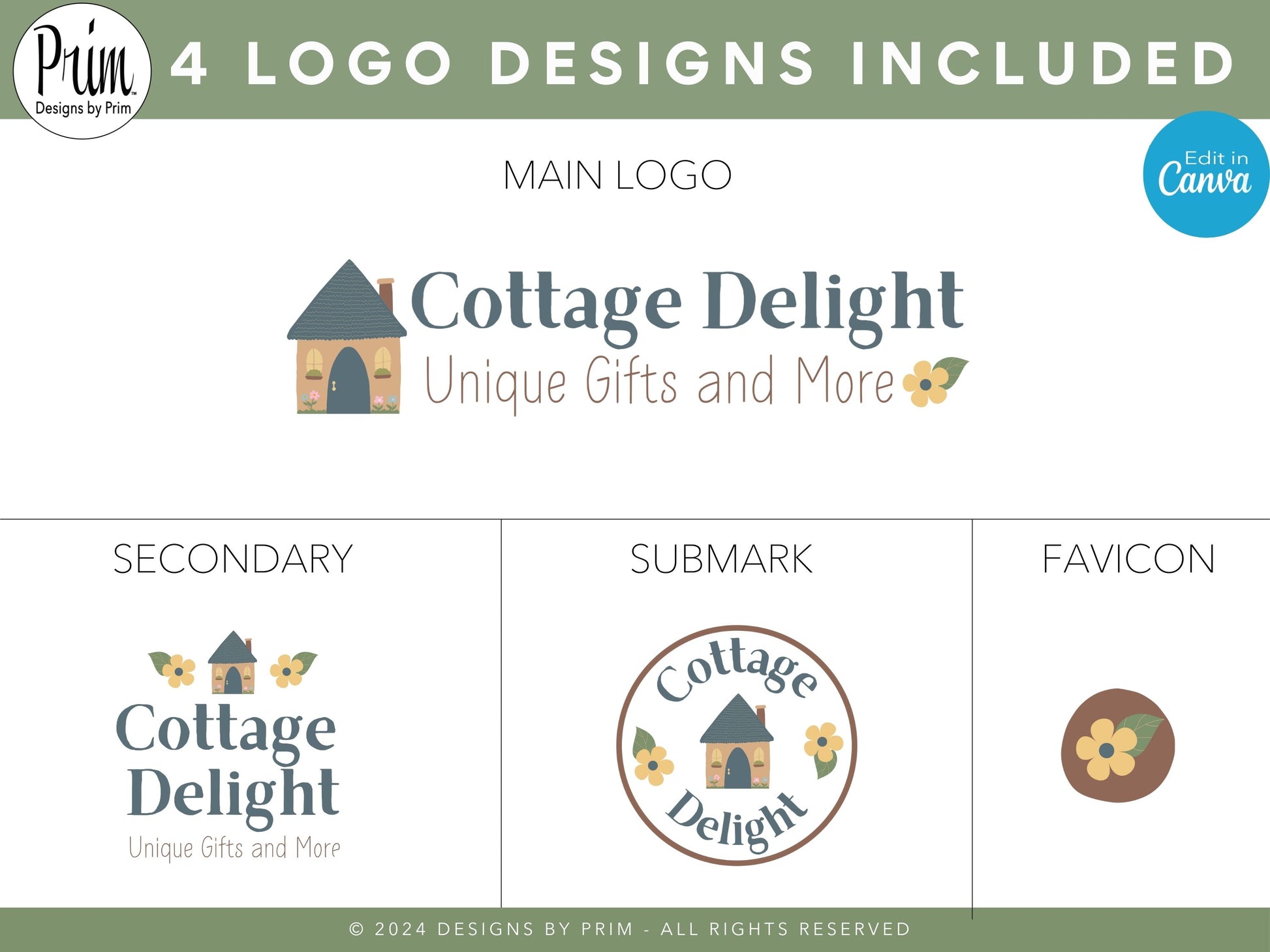 Designs by Prim Cottage Delight Logo Design Template Canva | Small Business Logo | Editable Logo Template | Business Branding Logo | DIY Logo Design | Brand Kit
