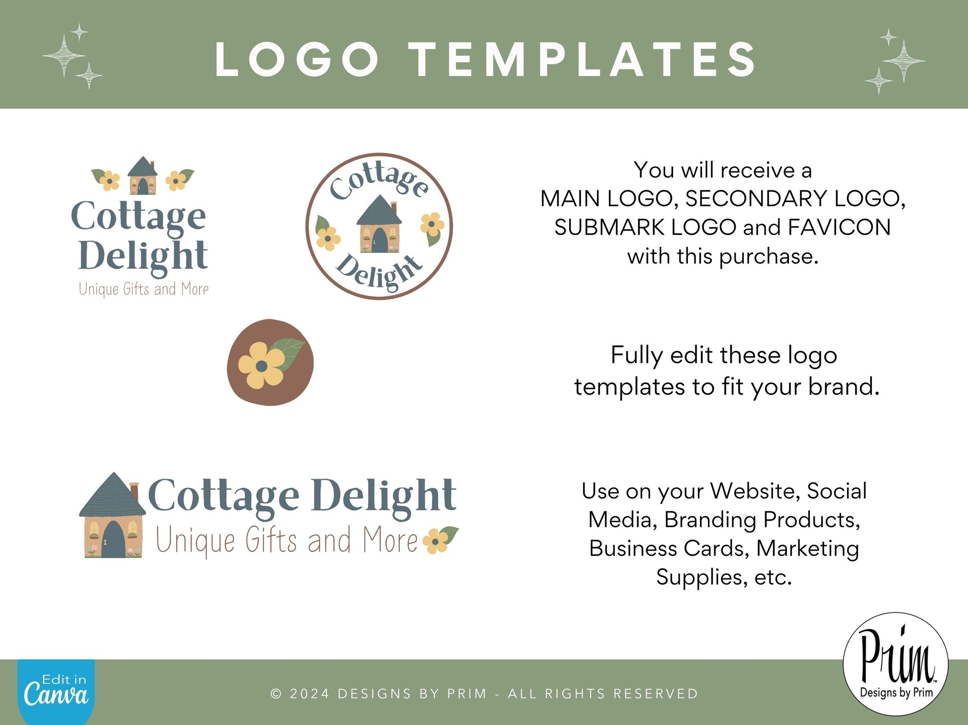 Designs by Prim Cottage Delight Logo Design Template Canva | Small Business Logo | Editable Logo Template | Business Branding Logo | DIY Logo Design | Brand Kit