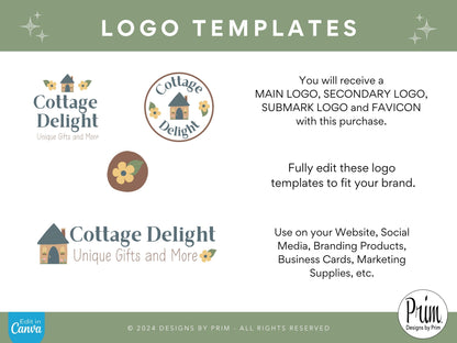 Designs by Prim Cottage Delight Logo Design Template Canva | Small Business Logo | Editable Logo Template | Business Branding Logo | DIY Logo Design | Brand Kit